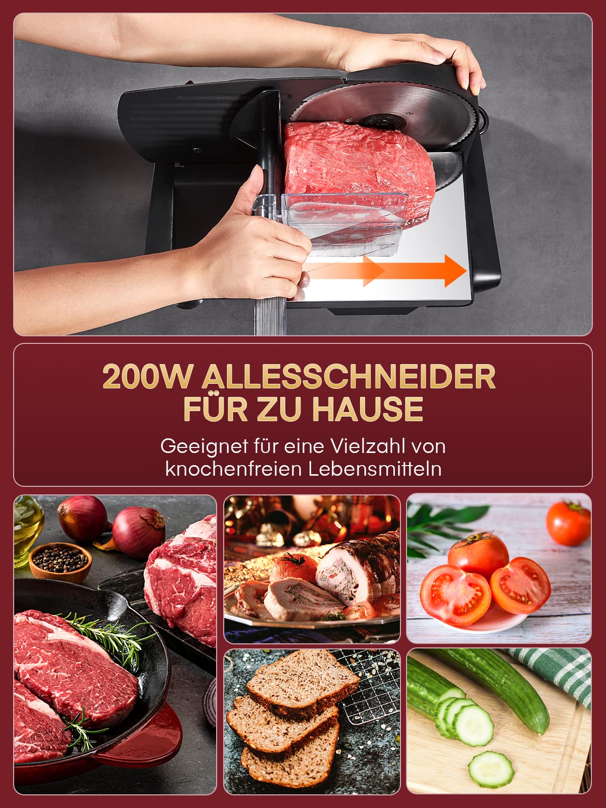 Elektrischer Allesschneider 200 W – 2 Edelstahlklingen, 0–15 mm