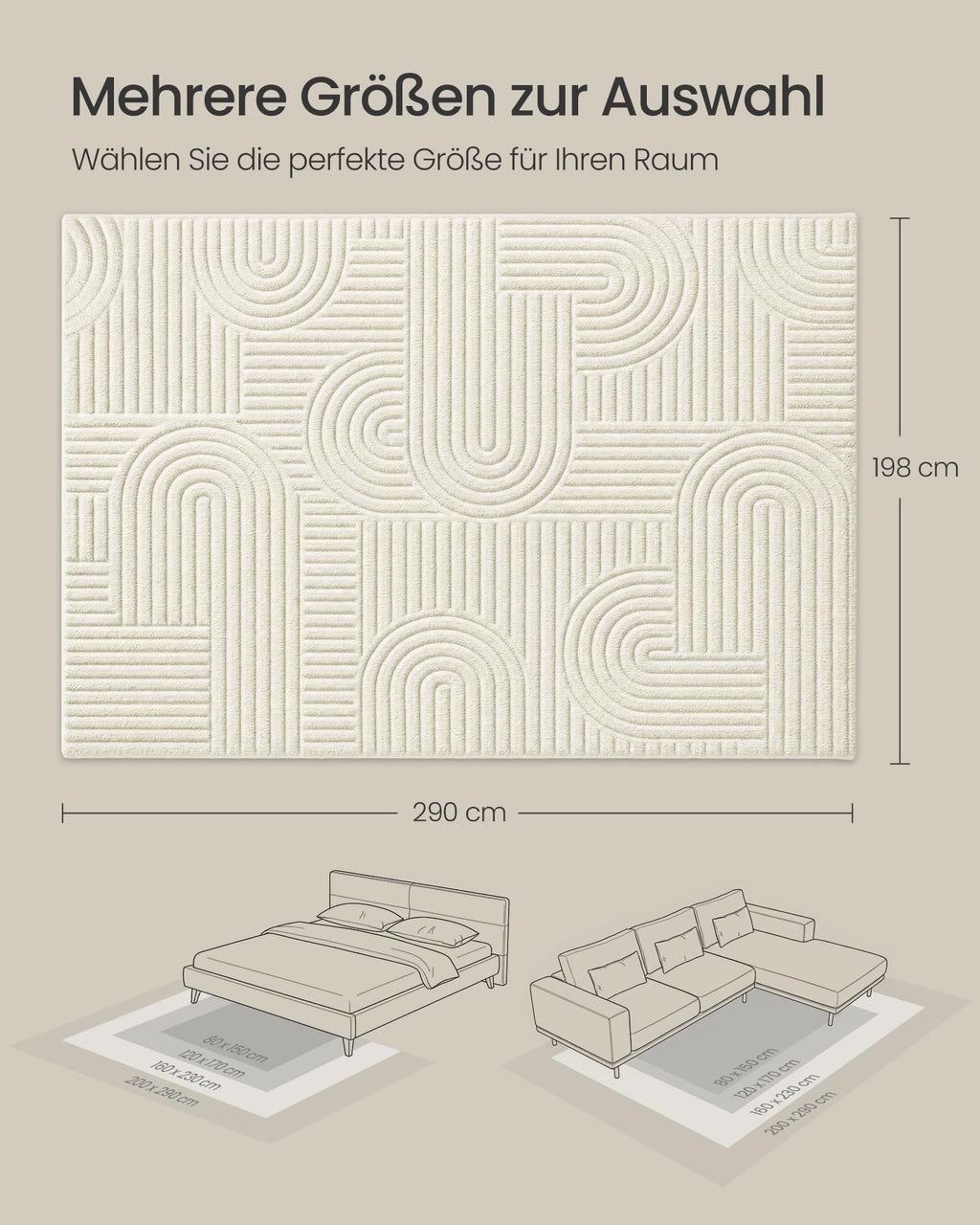 Waschbarer 3D-Teppich Hoch-Tief-Effekt – geometrisch, 290 x 200 cm