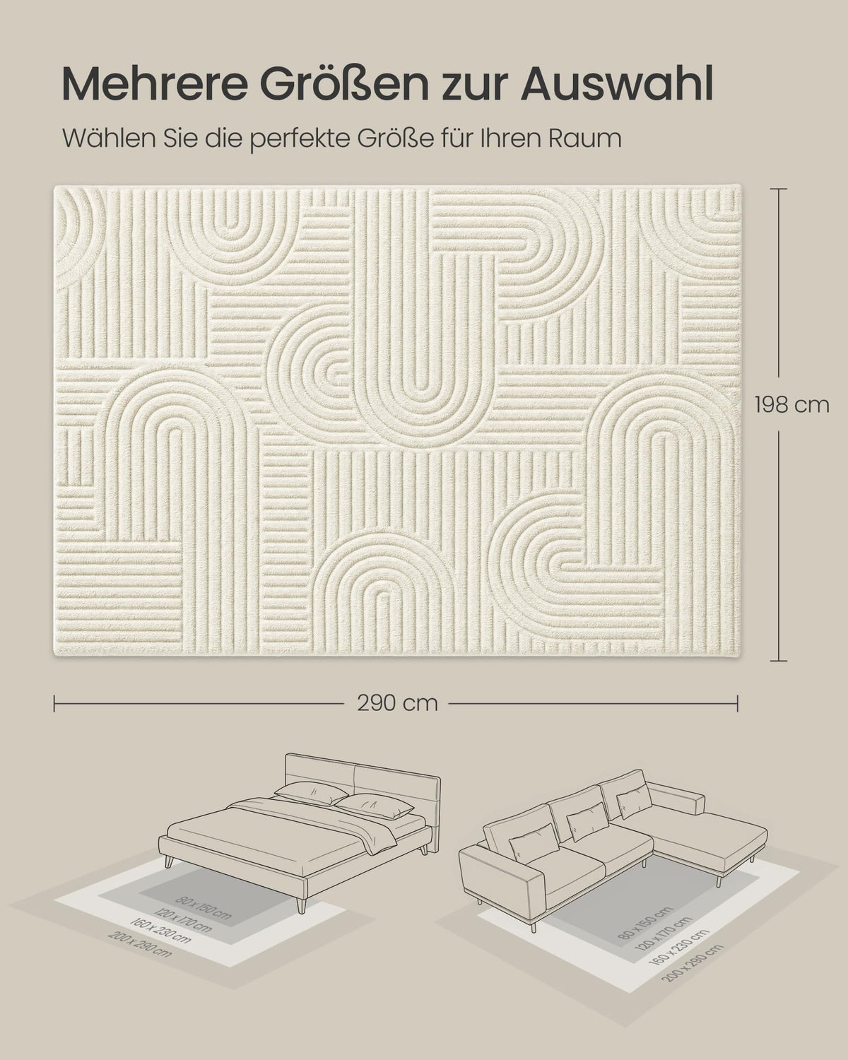 Waschbarer 3D-Teppich Hoch-Tief-Effekt – geometrisch, 290 x 200 cm