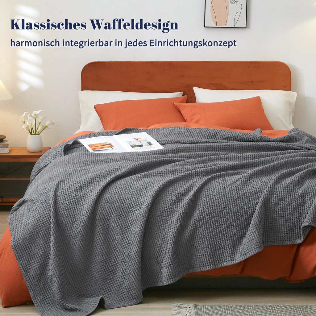 Waffelpiqué-Decke aus 100 % Baumwolle – leicht, atmungsaktiv, Oeko-Tex