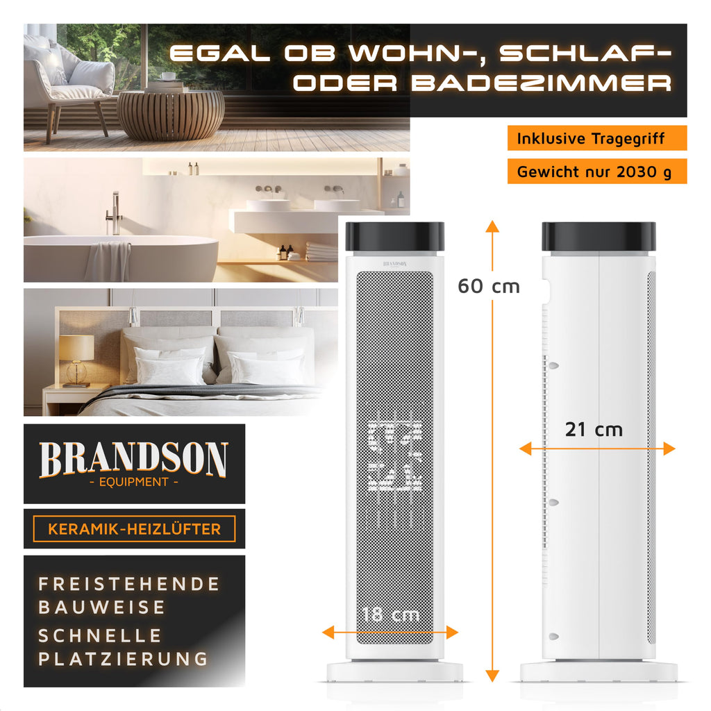 Brandson Keramik-Heizlüfter 2000 W – ECO-Modus, Oszillation, Fernbedienung