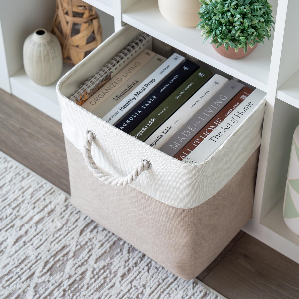 Aufbewahrungsboxen aus Stoff 33 x 33 cm – 4er-Set mit Kordelgriffen