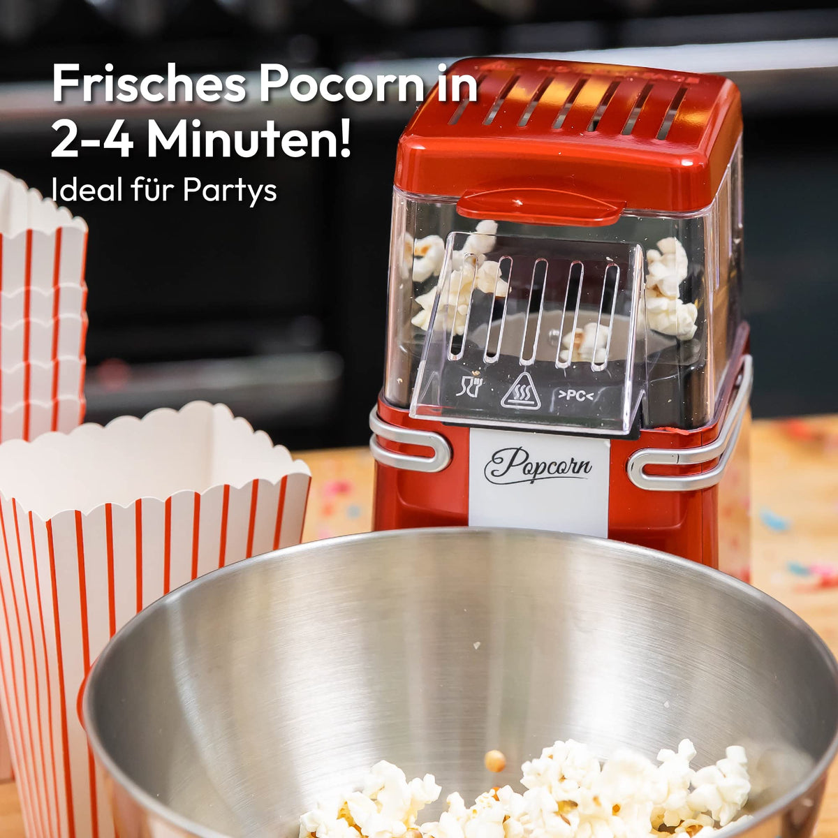 Gadgy Popcornmaschine Heißluft – 1200 W, ölfrei, Retro Rot