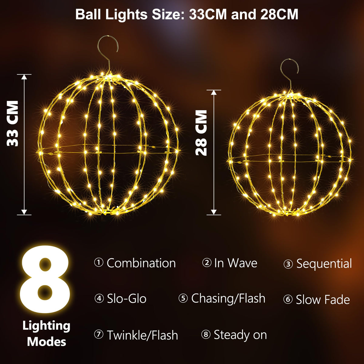 LED Lichterkugeln für Weihnachten – 2er Set, 8 Modi & Timer