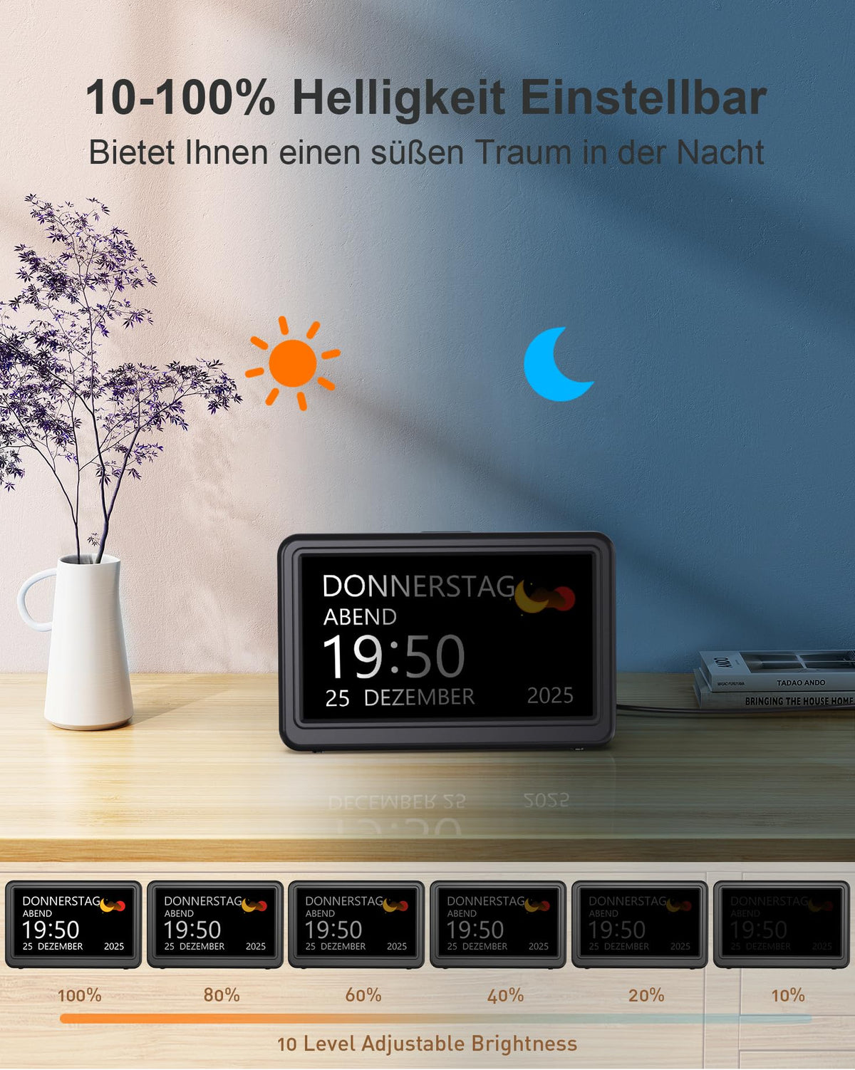 Digitale Kalenderuhr 7 Zoll – mit Datum, Wochentag & 20 Erinnerungen