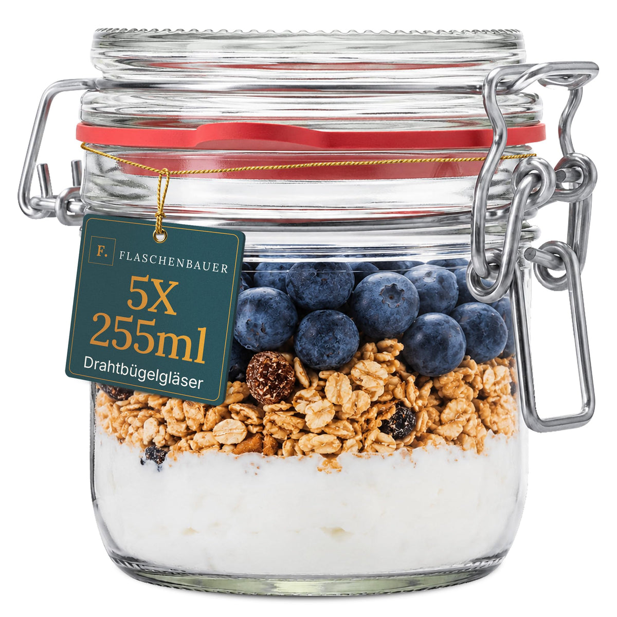 Drahtbügelgläser 1550 ml – 12er Set inkl. Etiketten, Made in Germany