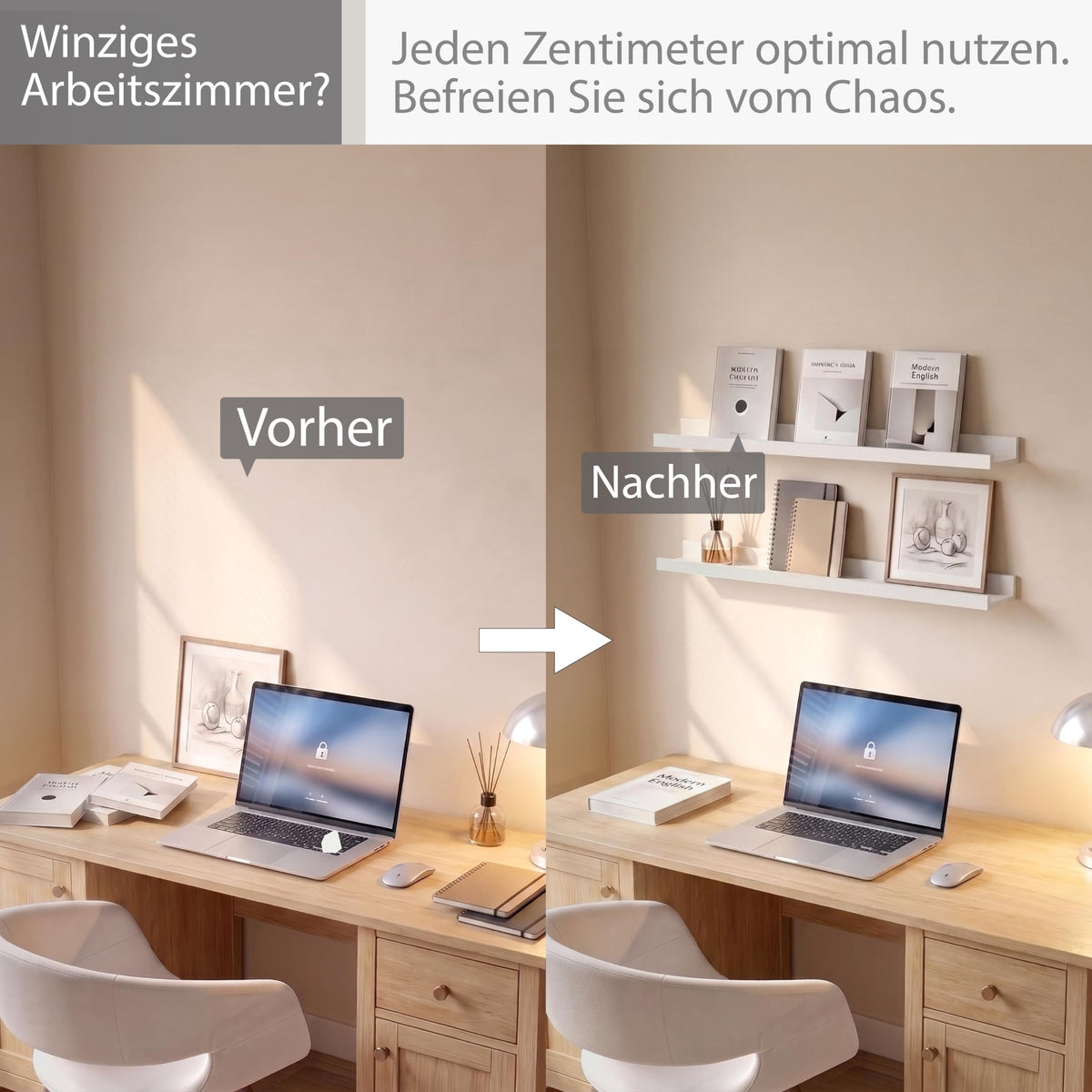 Bilderleiste 2er-Set – Wandregal mit Kanten vorn & hinten, 60 cm