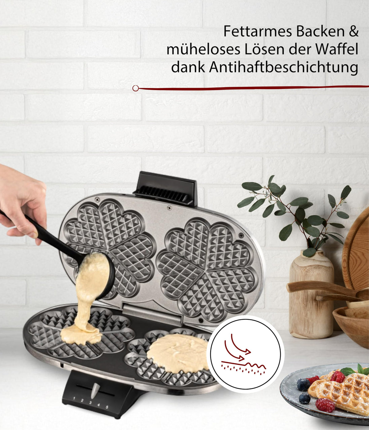 Cloer 1329 Doppel-Herzwaffeleisen – 1700 W, PFAS-frei