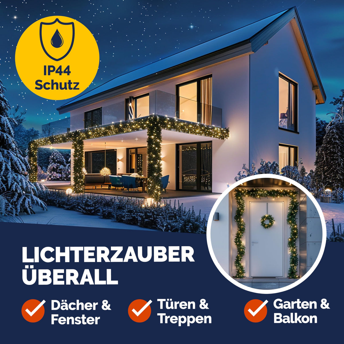 Weihnachtsgirlande mit LED-Beleuchtung – 5 oder 10 m, innen & außen
