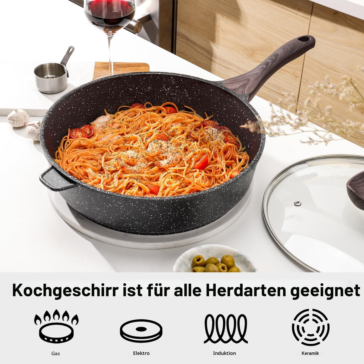 Antihaft-Schmorpfanne mit Glasdeckel – 30 cm, 4,7 L, induktionsgeeignet