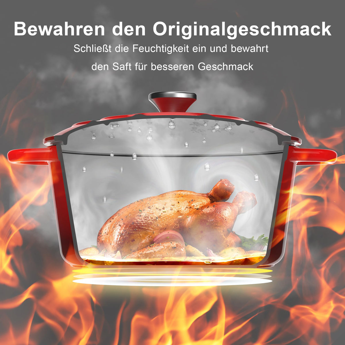 Gusseisen-Brotbacktopf emailliert 26 cm, 5 L – Bräter mit Deckel, Rot