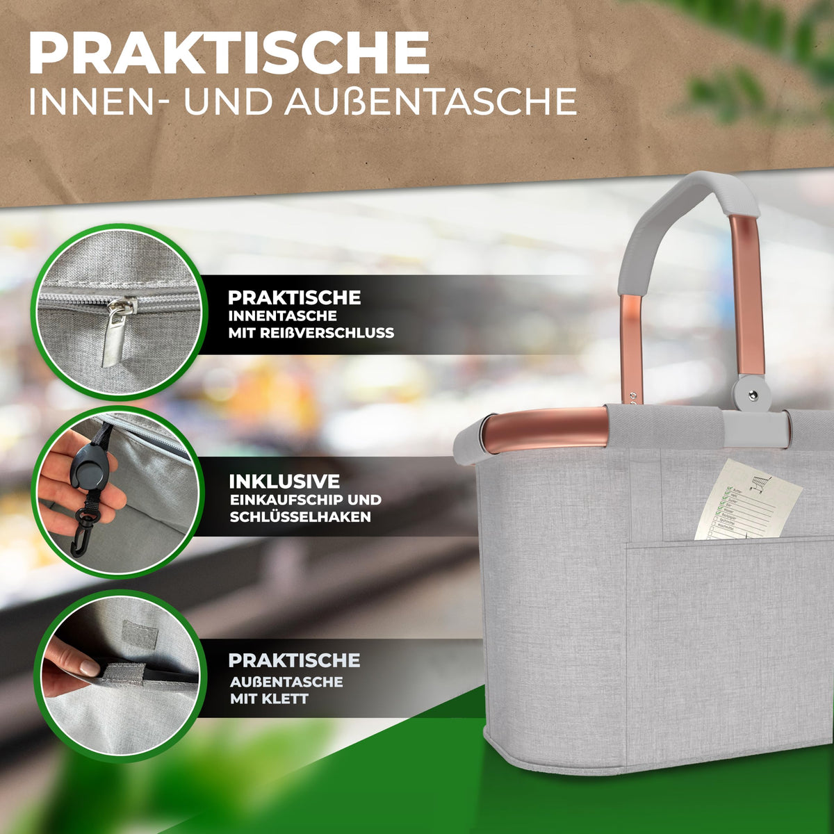 Faltbarer Einkaufskorb 25 L – stabiler Alurahmen, wasserabweisend