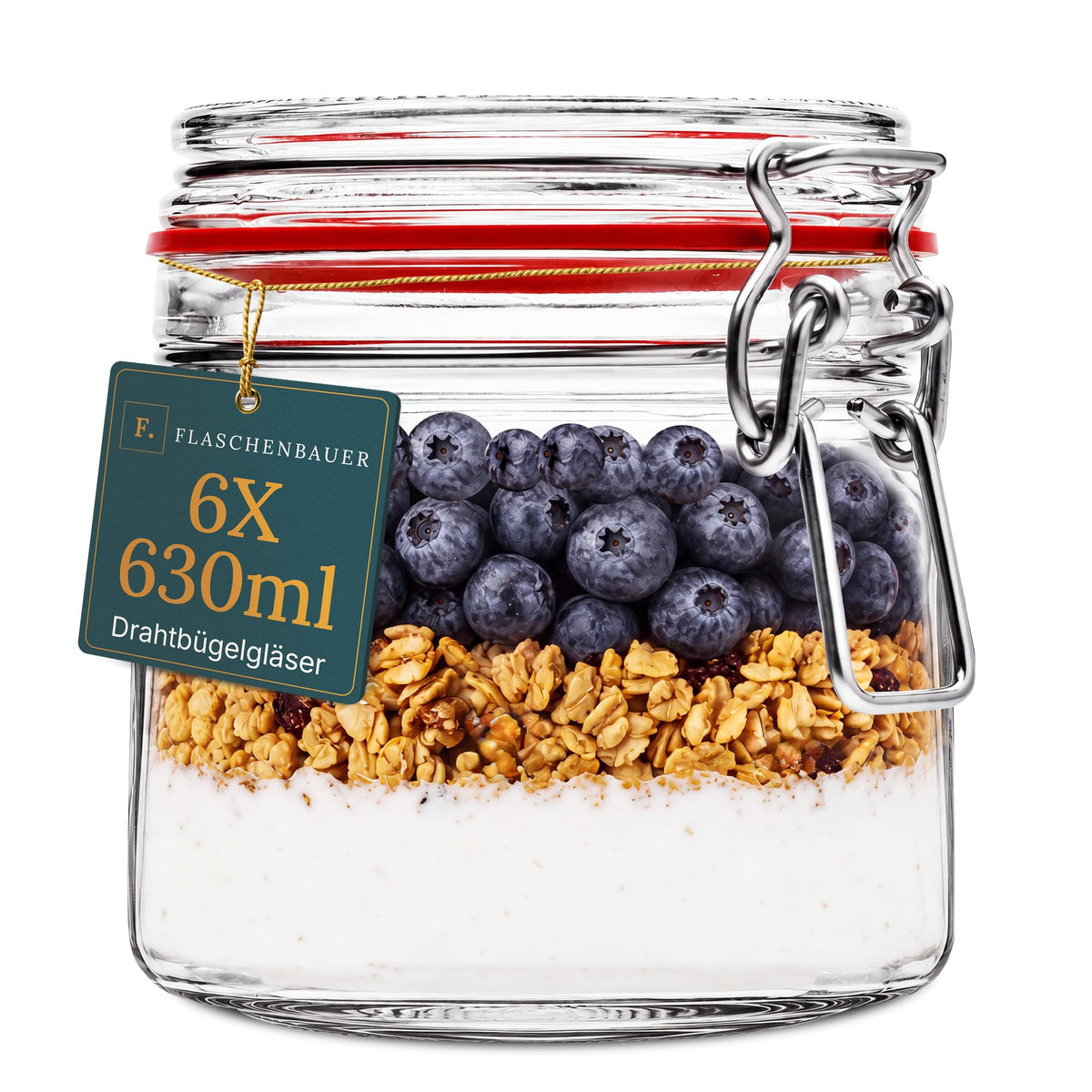 Drahtbügelgläser 1550 ml – 12er Set inkl. Etiketten, Made in Germany