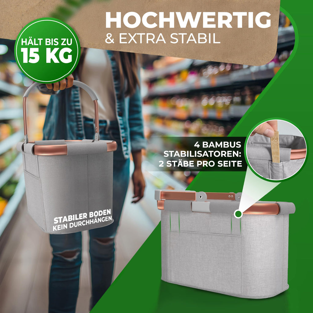 Faltbarer Einkaufskorb 25 L – stabiler Alurahmen, wasserabweisend