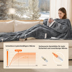 Beheizbare Kuscheldecke mit Ärmeln – 127 x 180 cm, 6 Heizstufen, Timer, Grau