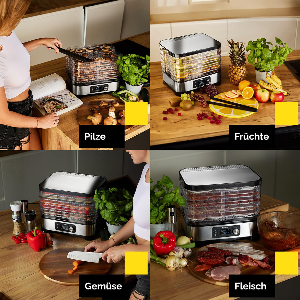 Dörrautomat aus Edelstahl – 6 Etagen, 450 W, Timer