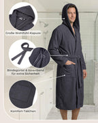 Herren Bademantel aus Frottee mit Kapuze – 100 % Baumwolle