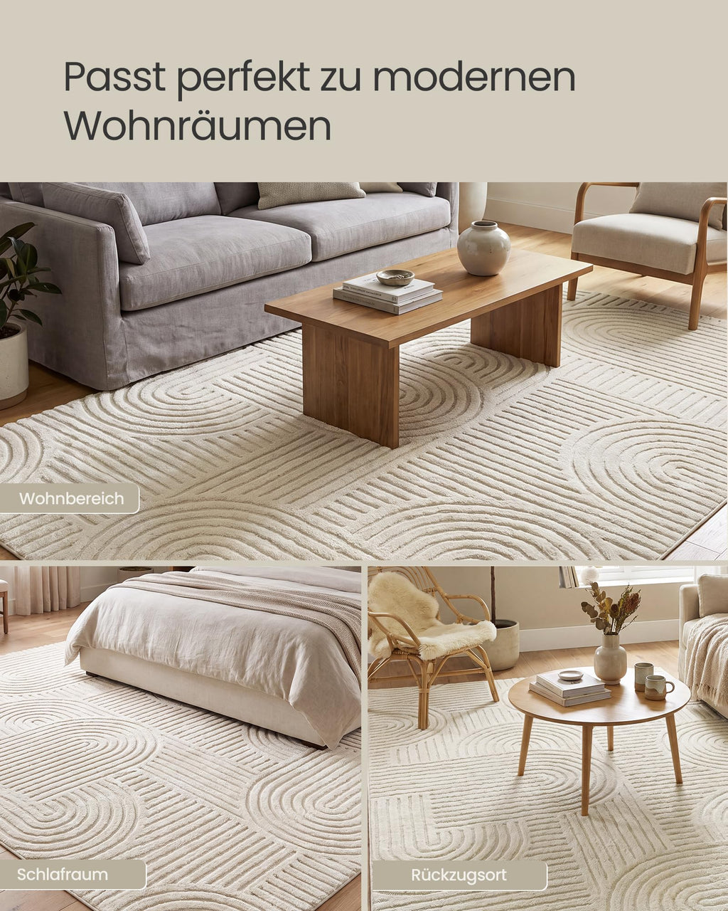 Waschbarer 3D-Teppich Hoch-Tief-Effekt – geometrisch, 290 x 200 cm