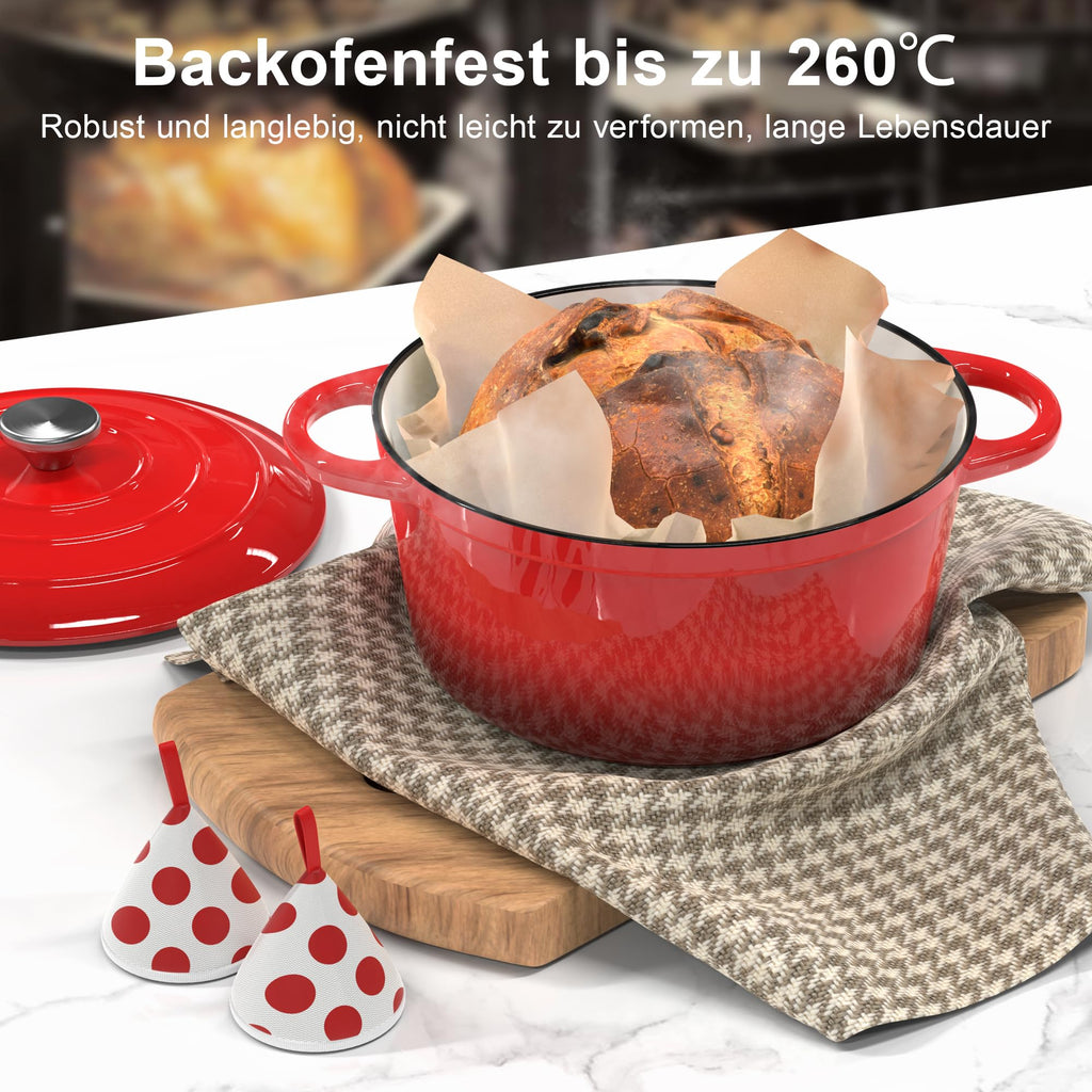 Gusseisen-Brotbacktopf emailliert 26 cm, 5 L – Bräter mit Deckel, Rot