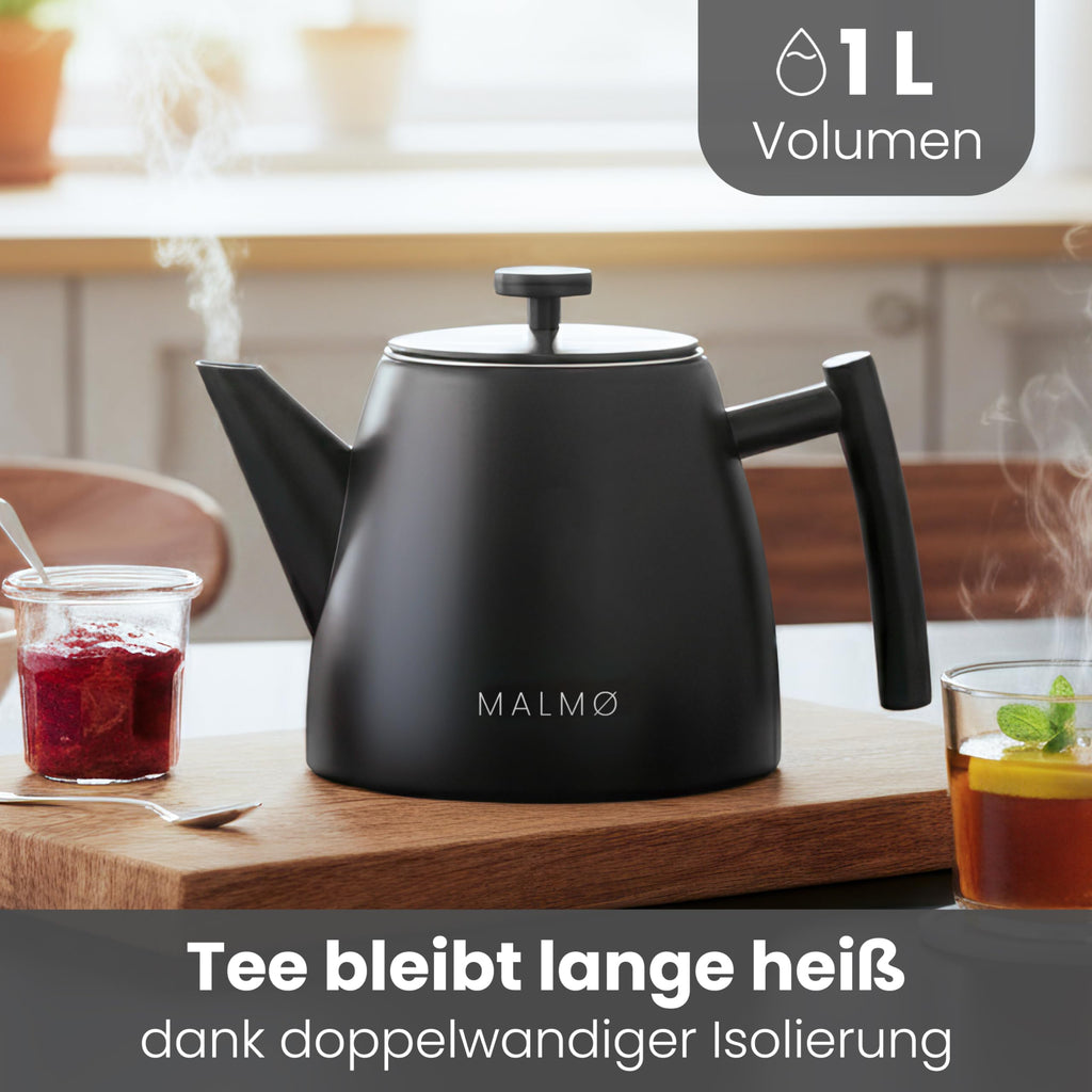 Doppelwandige Thermo-Teekanne mit Sieb – Edelstahl 304