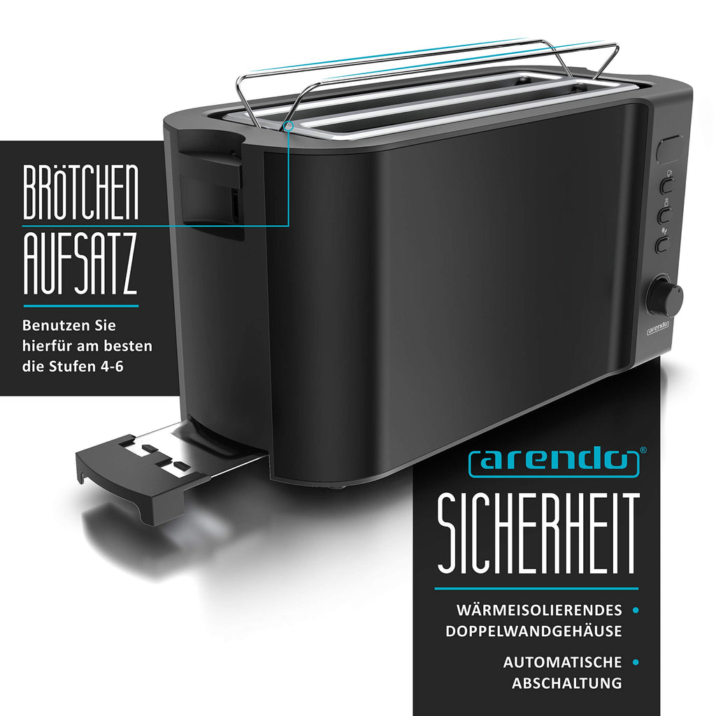 Arendo Langschlitz-Toaster mit Restzeitanzeige – 4 Scheiben, 1500 W
