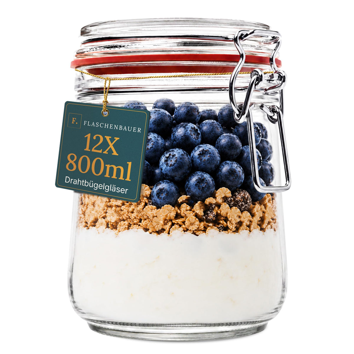 Drahtbügelgläser 1550 ml – 12er Set inkl. Etiketten, Made in Germany