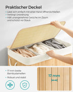 Bambus-Wäschekorb mit 3 Fächern & Deckel – 150 L, faltbar