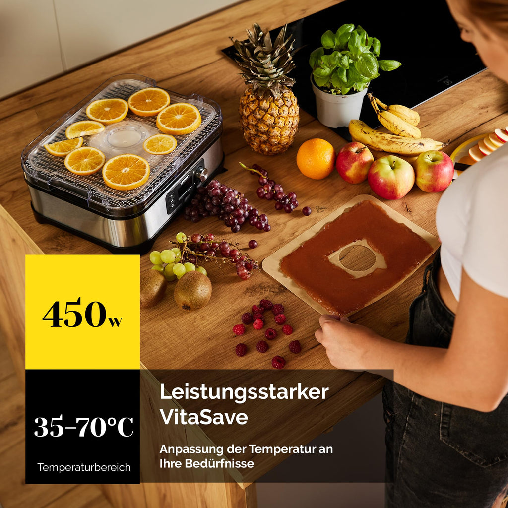 Dörrautomat aus Edelstahl – 6 Etagen, 450 W, Timer
