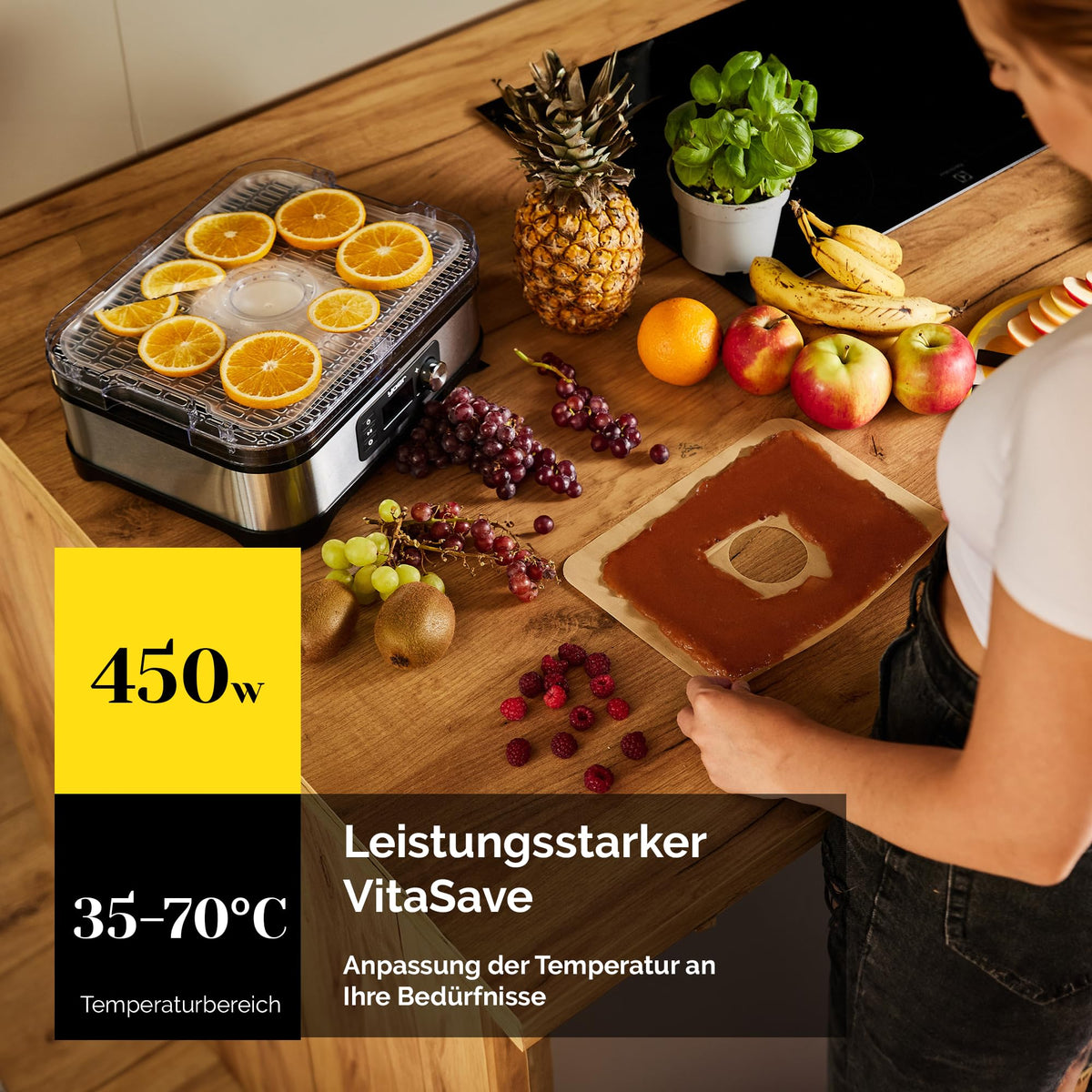Dörrautomat aus Edelstahl – 6 Etagen, 450 W, Timer