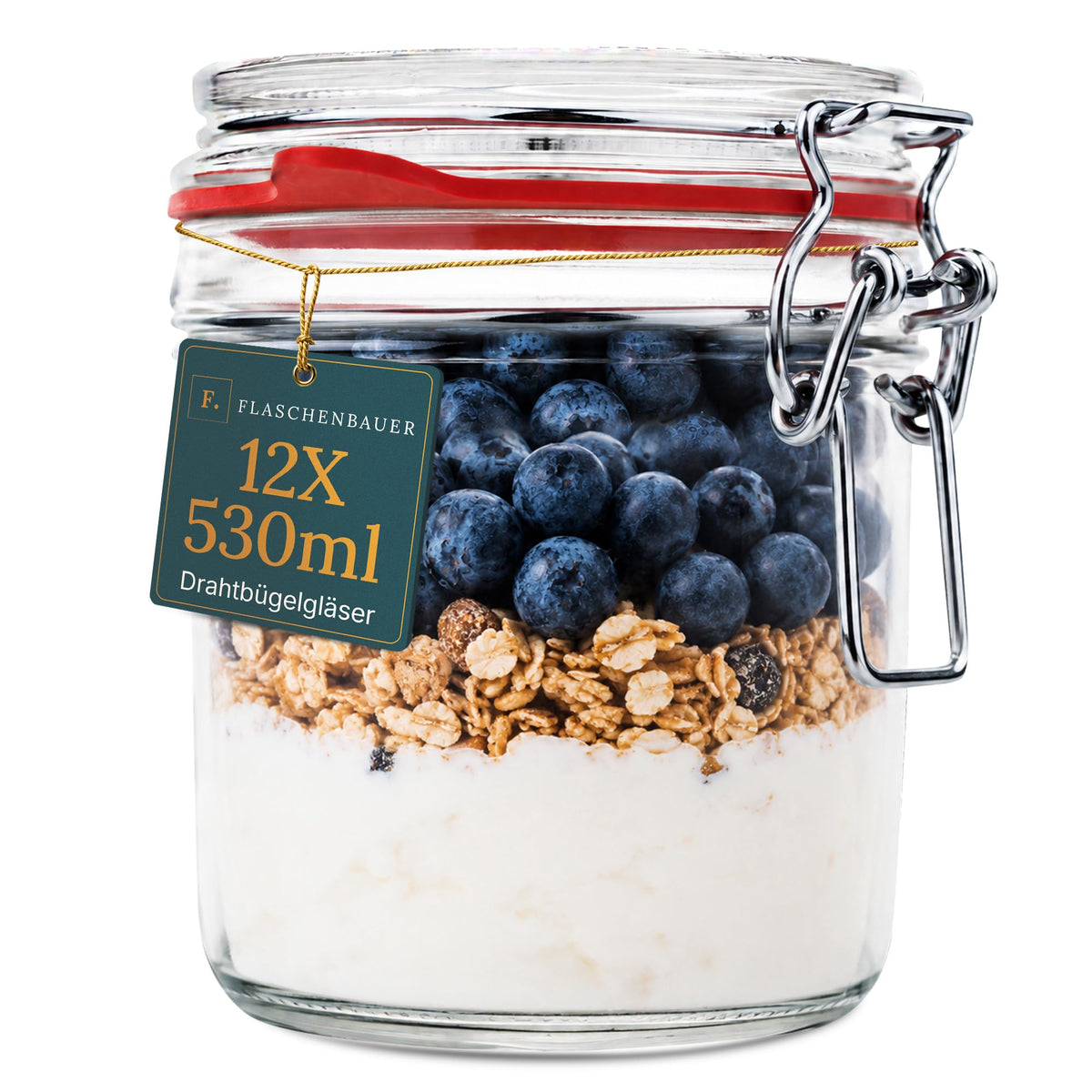 Drahtbügelgläser 1550 ml – 12er Set inkl. Etiketten, Made in Germany