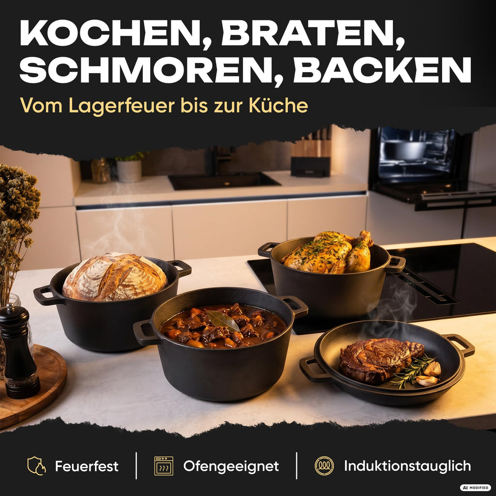 Gusseisen Brotbacktopf Ø 26 cm mit Deckel – für alle Herdarten & Backofen