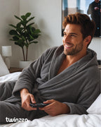 Herren-Bademantel aus Frottee mit Kapuze – 100 % Baumwolle, Oeko-Tex
