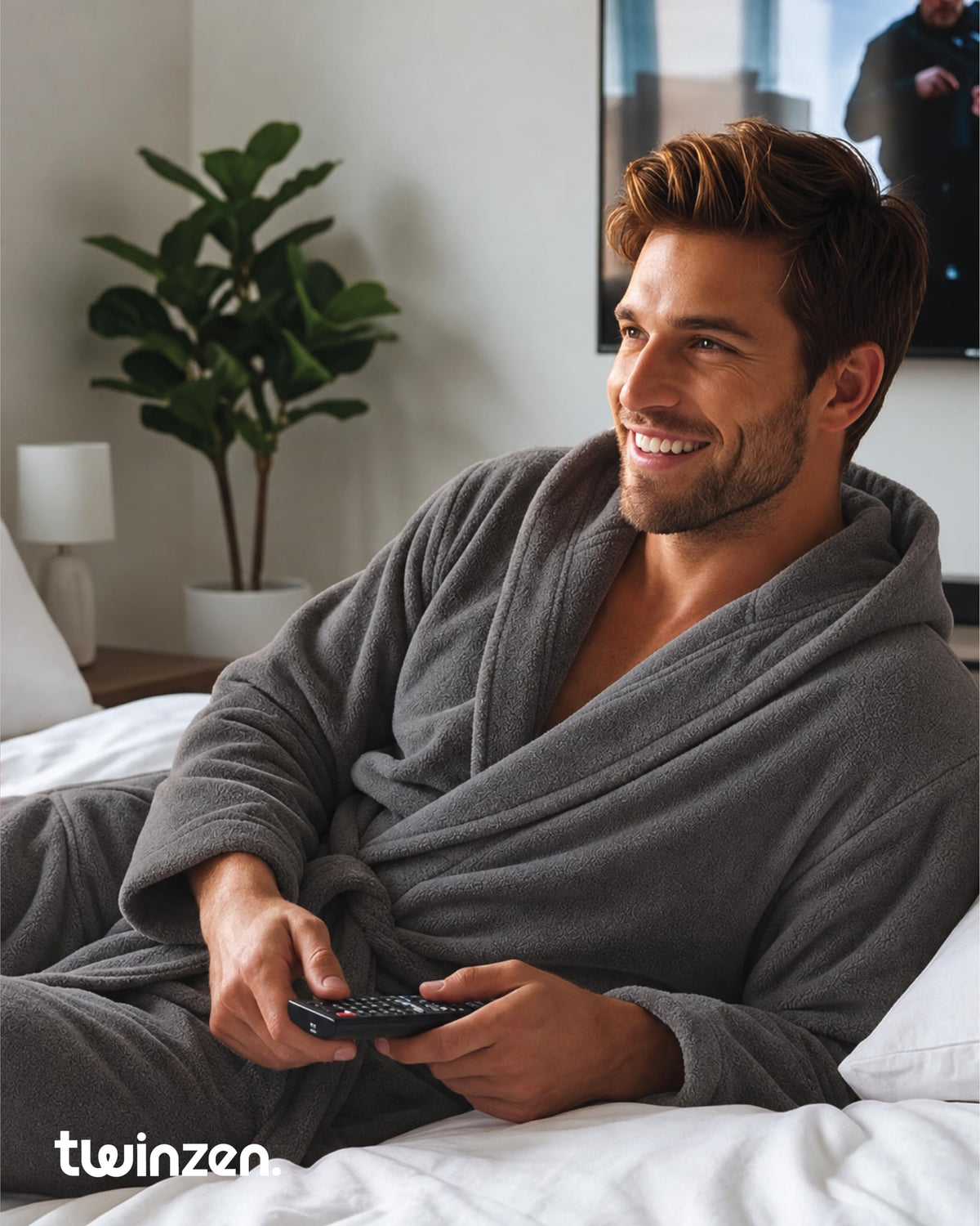 Herren-Bademantel aus Frottee mit Kapuze – 100 % Baumwolle, Oeko-Tex