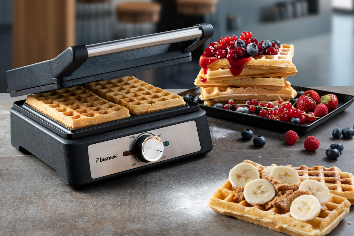 Bestron Waffeleisen für Brüsseler Waffeln – antihaft, Mattschwarz