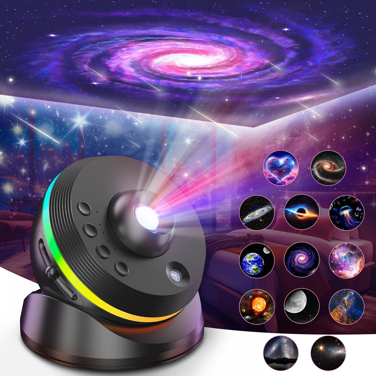 2-in-1 Galaxy Projektor & Nachtlicht mit USB – dimmbar, 360° drehbar