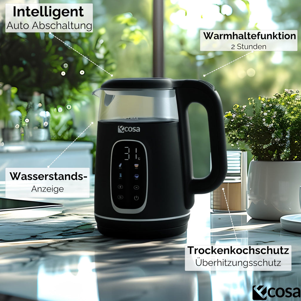 Glas-Wasserkocher mit Temperatureinstellung 40–100 °C – 1,7 L, LED