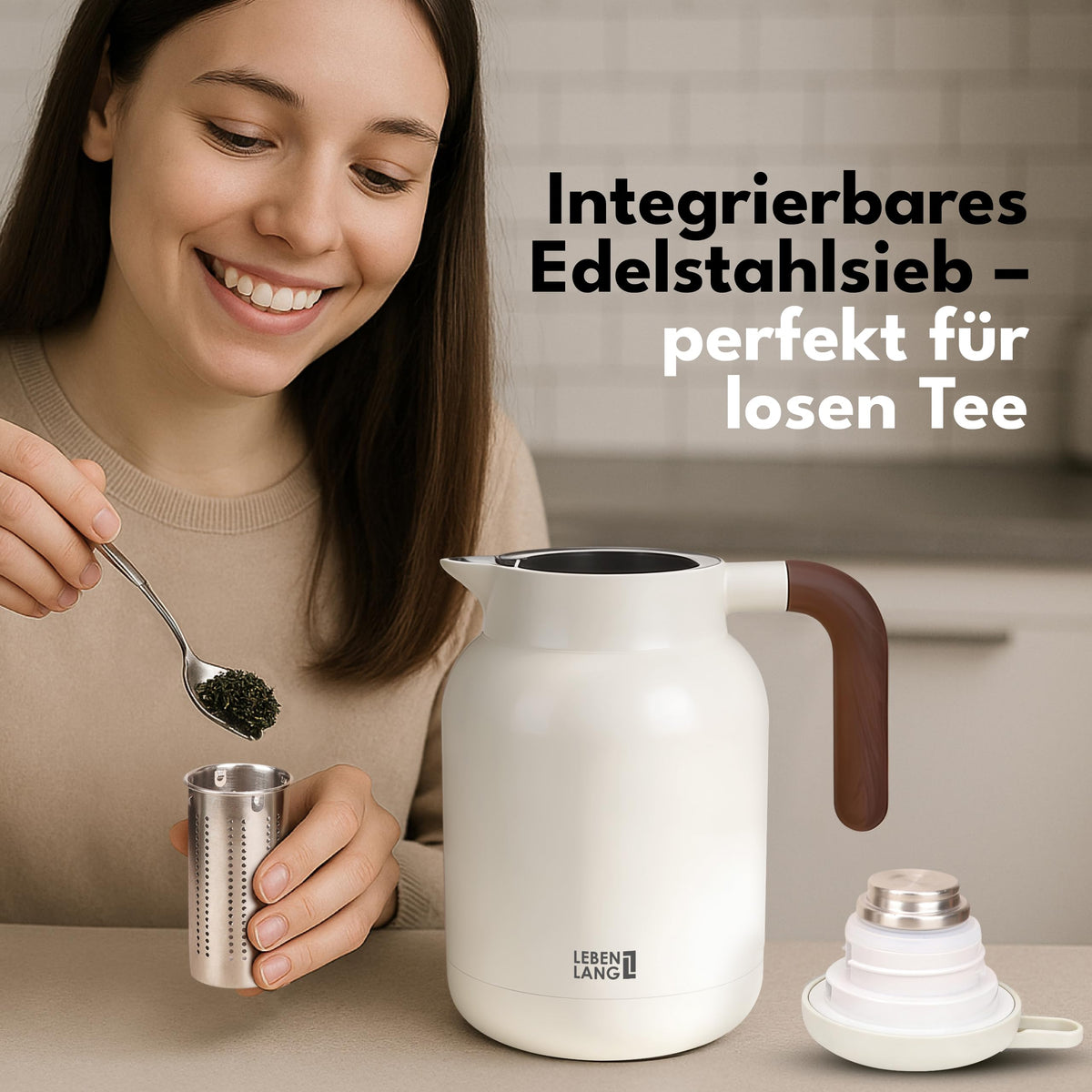 Isolierkanne 1,5 L mit Keramikbeschichtung & Teesieb