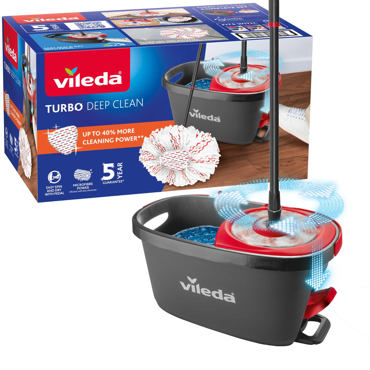 Vileda Turbo 3-in-1 Wischmop-Set mit Fußpedal