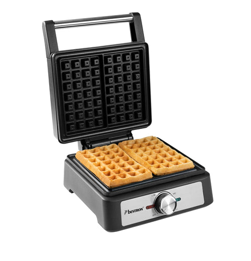 Bestron Waffeleisen für Brüsseler Waffeln – antihaft, Mattschwarz