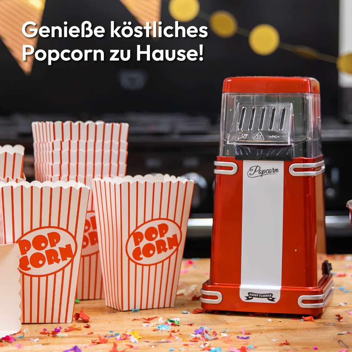 Gadgy Popcornmaschine Heißluft – 1200 W, ölfrei, Retro Rot