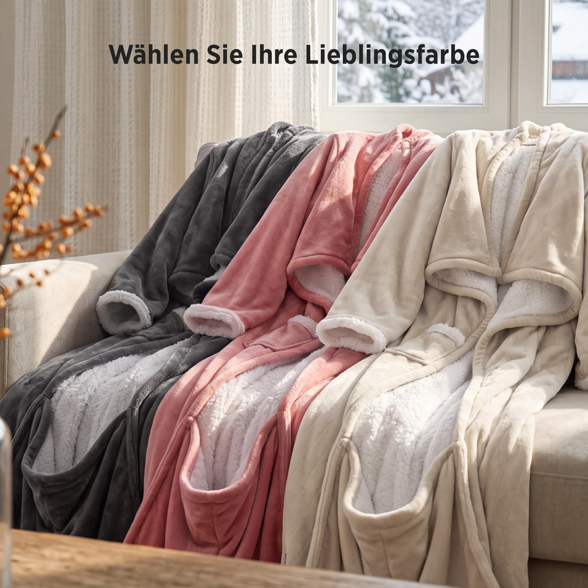 Beheizbare Kuscheldecke mit Ärmeln – 127 x 180 cm, 6 Heizstufen, Timer, Grau