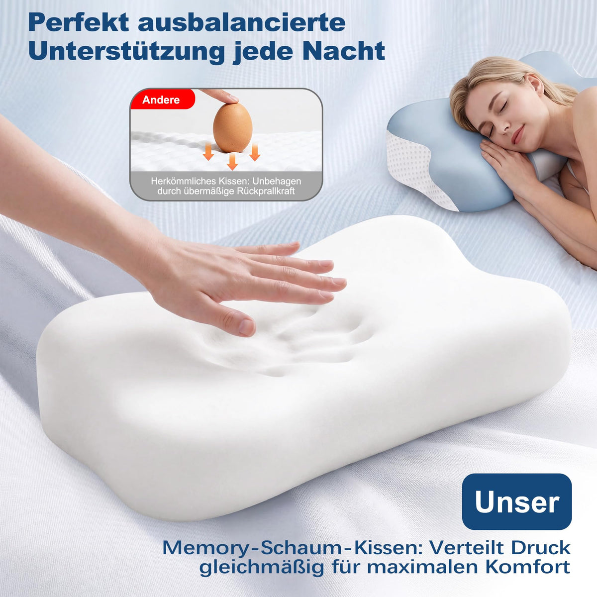 Ergonomisches Schmetterlingskissen aus Memory Foam – 2 Höhen
