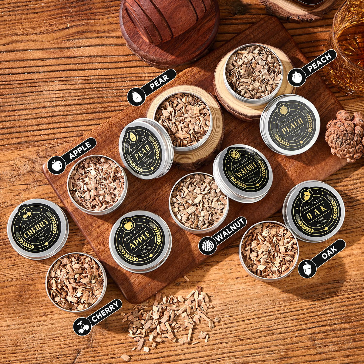 Cocktail-Smoker-Set mit Brenner – Whiskey-Räucherset mit 6 Holzchips & 2 Gläsern
