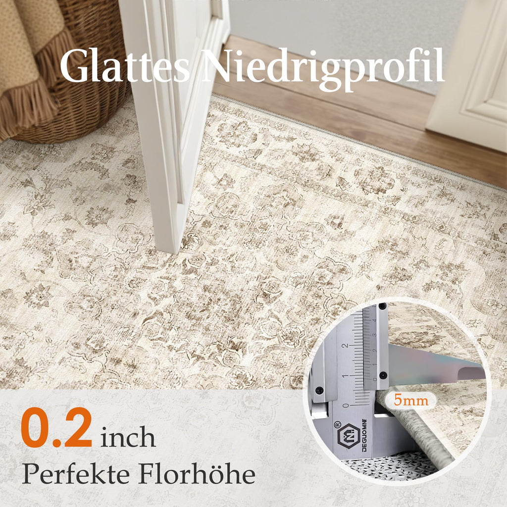Vintage Teppich waschbar – Kurzflor, rutschfest