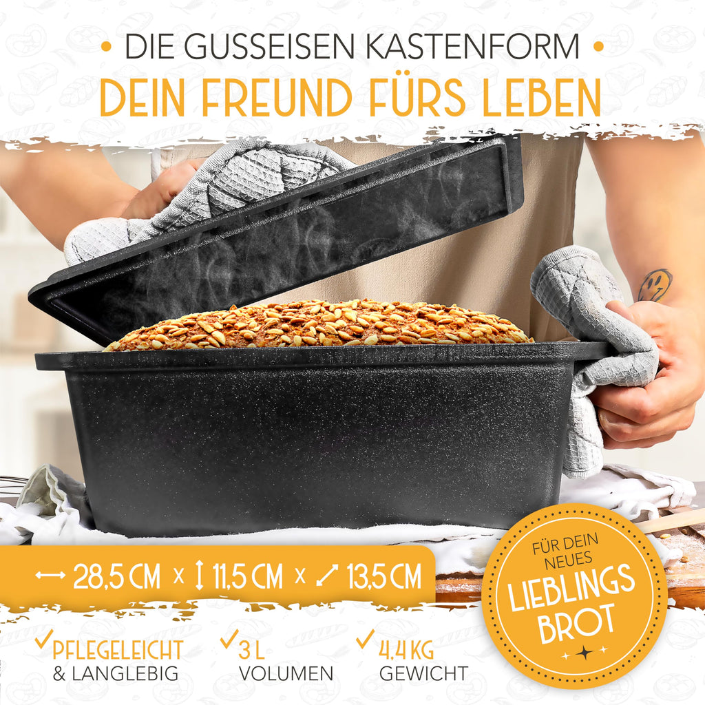 Krustenzauber Gusseisen-Brotbackform mit Deckel & Gärkorb – 28 cm