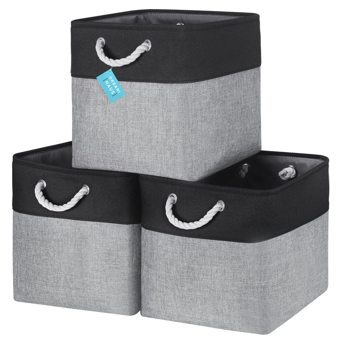 Aufbewahrungsboxen aus Stoff 33 x 33 cm – 4er-Set mit Kordelgriffen