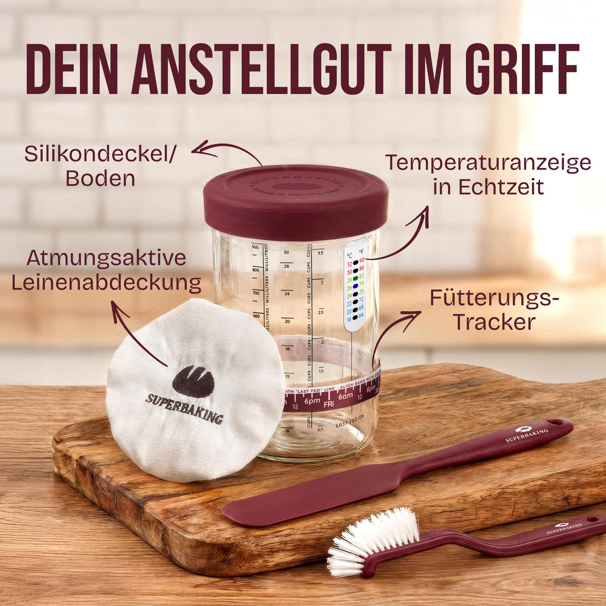 Sauerteig Starter-Set mit Gärkorb – 14-teilig