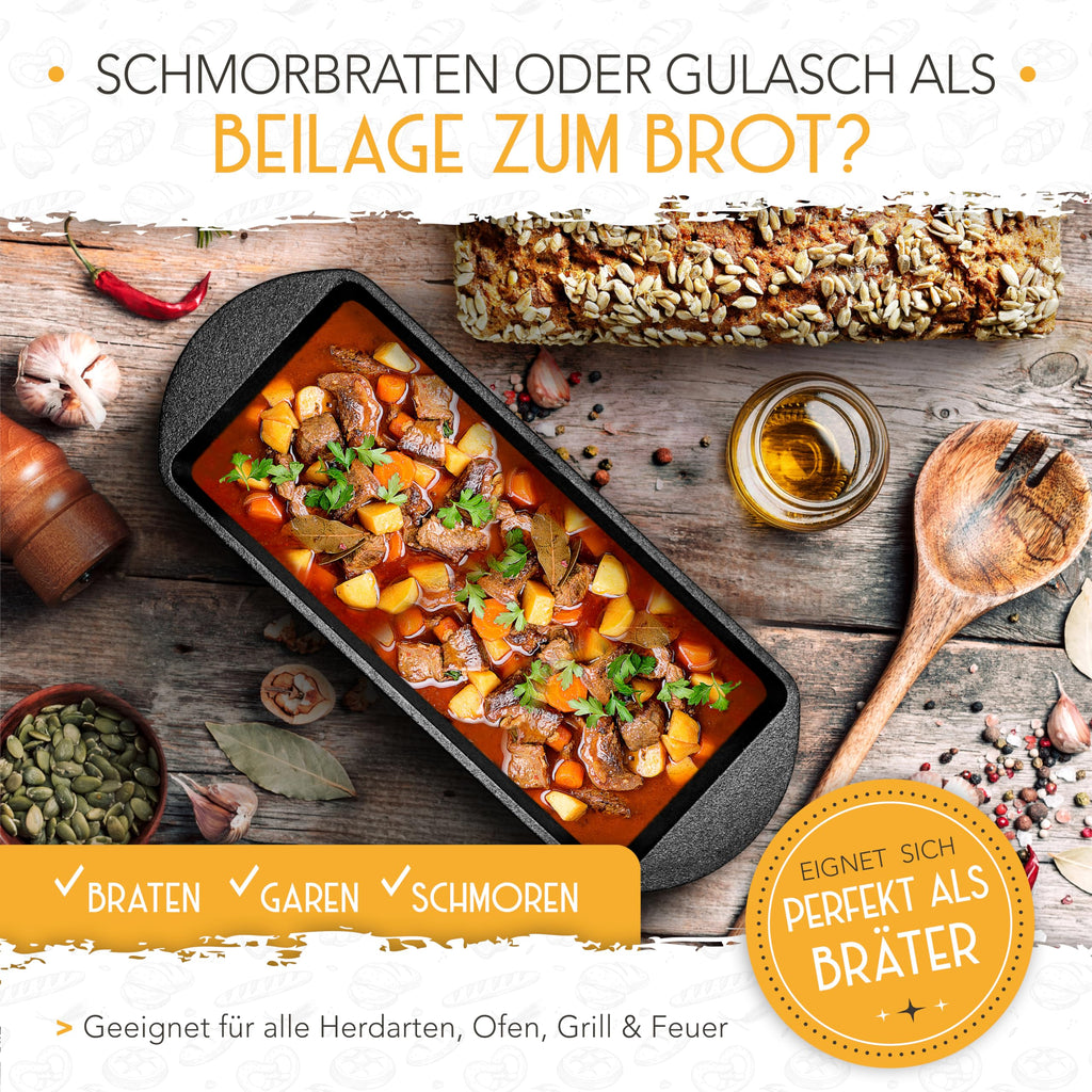Krustenzauber Gusseisen-Brotbackform mit Deckel & Gärkorb – 28 cm