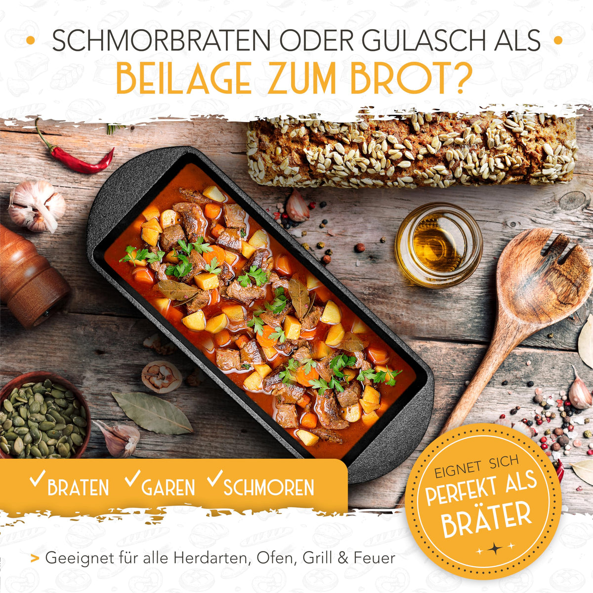 Krustenzauber Gusseisen-Brotbackform mit Deckel & Gärkorb – 28 cm