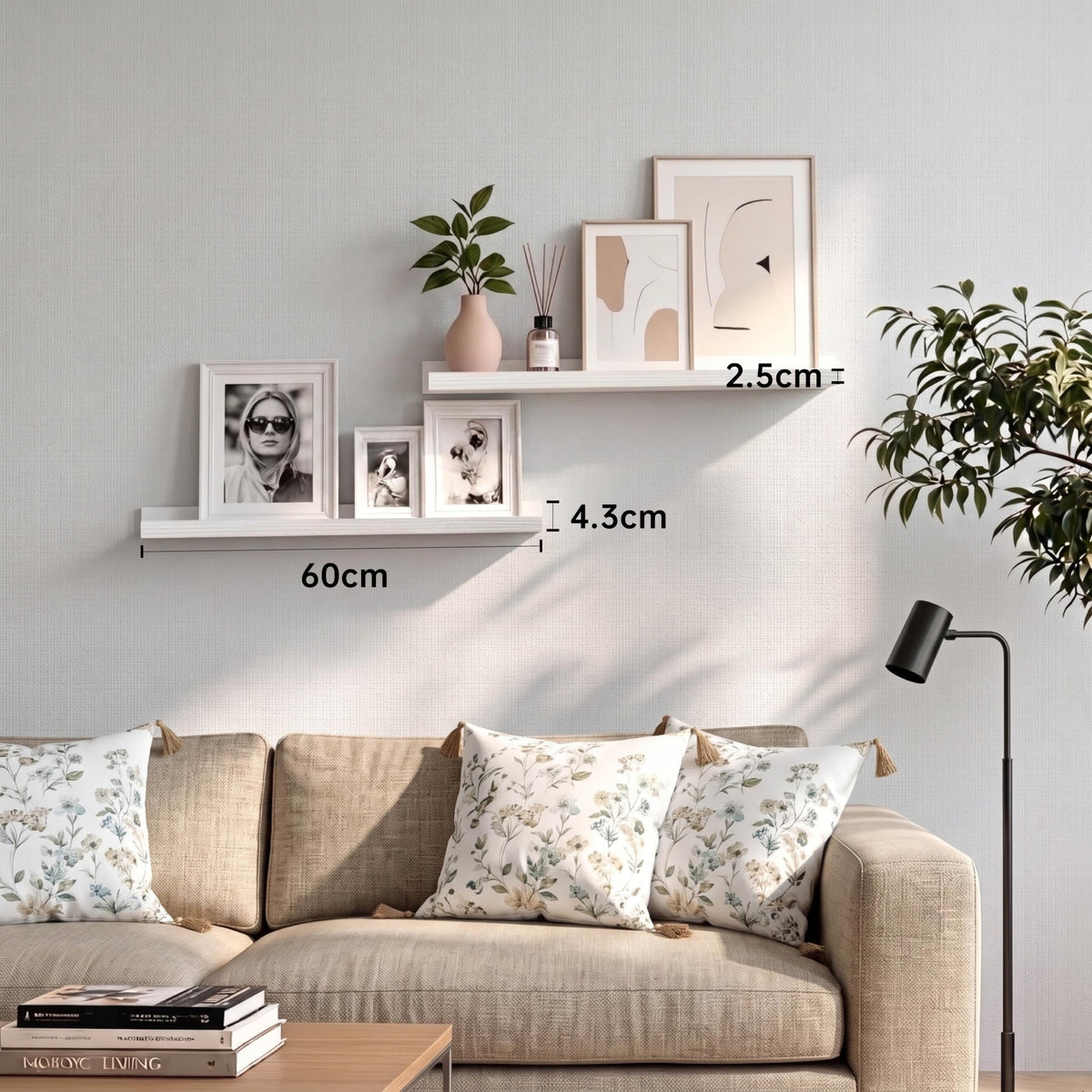Bilderleiste 2er-Set – Wandregal mit Kanten vorn & hinten, 60 cm